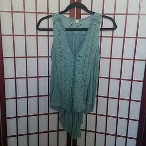 Anthropologie Light gray blue lace top. Size S.